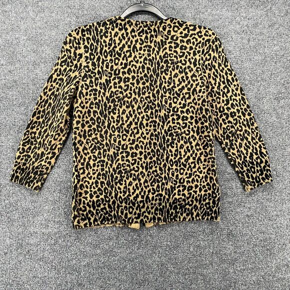 Talbots Cardigan Sweater Womens S Brown Leopard Merino Wool Button Up Mob Wife - Picture 4 of 9